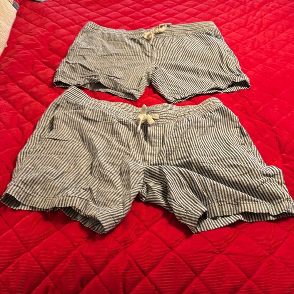 Goodfellow Shorts Blue Striped Linen & Cotton Pockets Front & Back